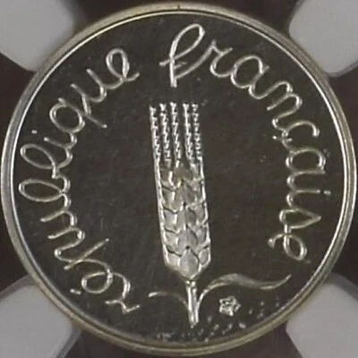 FRANCIA. 1977, 1 céntimo, plata - NGC PF68 - Top Pop 🥇RARO Piéfort (Piedfort) Foto 1 de 4