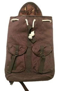 Tommy Bahama Canvas and Leather Drawstring Backpack Flap Brown - Unused - Picture 1 of 5