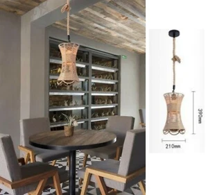 Lampadario sospeso con corda di canapa E27 portalampada cilindro design rustico - Foto 1 di 2