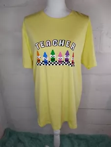 Women's Yellow 'Teacher' Crayon T-Shirt. NWT. Size L - Picture 1 of 4