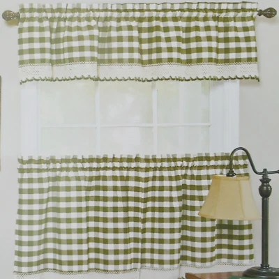 Buffalo Check Window Valance 58x14 钩针编织花边绿色 — 第 1/3 张图片