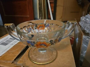 1920’s Antique Imperial Molly Clear Glass Poppy Flowers Pedestal Bowl/Sugar - Picture 1 of 9