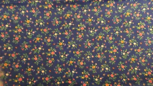 FABRIC Cotton Calico Floral Pink Green on Blue Crafts Quilting 21x42 - Picture 1 of 4