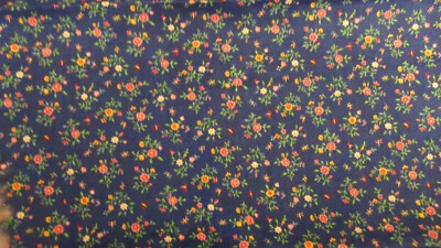 FABRIC Cotton Calico Floral Pink Green on Blue Crafts Quilting 21x42 - Image 1 of 4