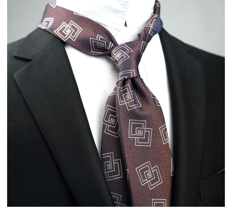 New Classic Polka Dot Brown White JACQUARD WOVEN 100% Silk Men's Necktie Tie - Image 1 of 1