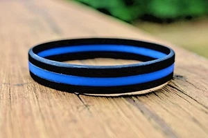 Thin Blue Line Silicone Bracelet Wristband Police Support Law Enforcement - Picture 1 of 5