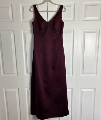 Cachet Dress Women's 8 Burgundy Satin Beaded Gown Sleeveless Maxi Prom Party Vtg - Image 1 of 4