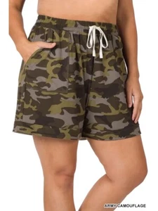 Plus Size Brushed Dty Soft Camouflage Drawstring Waist Women's Shorts,1X,2X,3X - Picture 1 of 1