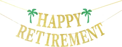Gold Glittery Happy Retirement Banner, Official Retired Decor - Retirement Party - Image 1 of 4