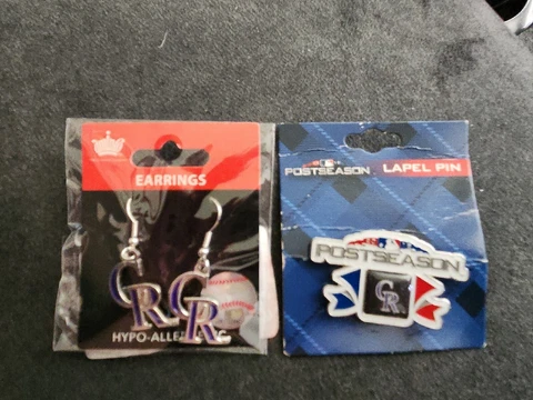 SET OF 2  Colorado Rockies MLB Team   Earrings and Pin Set both BRAND new Cover