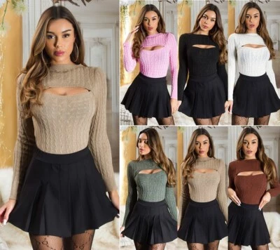 Koucla Strick Pullover Damen Pulli Pullover Strickpullover Cut Out Milax-Fashion