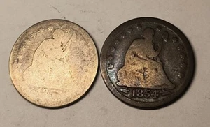 1853 & 1854 SEATED LIBERTY SILVER QUARTERS OLD COIN AMERICAN CURRENCY US - Picture 1 of 6