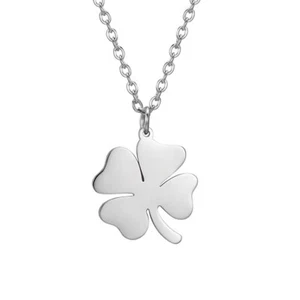 Four-Leaf Clover Pendent Necklace Stainless Steel - Picture 1 of 8