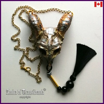 Collar Capricornio Talismán Amuleto Colgante Negro Cabra Calavera Gótico Joyería Oscura  Foto 1 de 4