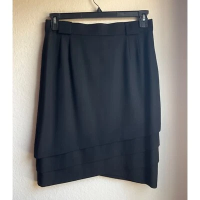 Falda lápiz Escada margaretha ley talla mediana lana virgen negra escalonada asimétrica Foto 1 de 4