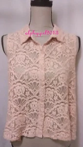Forever 21 Jr Petite Large ärmellos hellrosa Spitze Knopfleiste Blusenkragen - Bild 1 von 4
