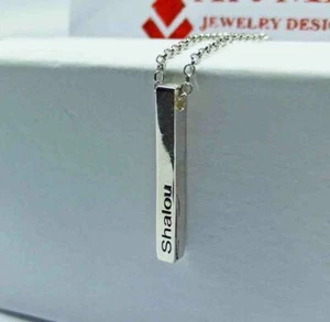 Collar Plata 925 con Barra Grabado Nombre Letras Regalo Mujer Rodiado Anallergi - Imagen 1 de 5