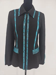 Toula Women's Wool Blazer 4 Knit Black Sweater Blue Snake Print Trim  - Picture 1 of 7