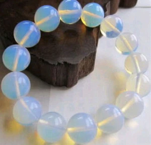 Beautiful 12mm Natural Australian White Opal Round Beads Elastic Bracelet 7.5'' - Picture 1 of 6