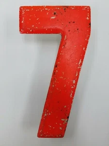 7.5" Commander Board Number 7 Sign Marquee Metal Orange Beveled Edge Patina - Picture 1 of 4