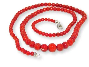 925 Sterling Silver Necklace in RED Coral of NATURAL Gemstone and with Statement - Picture 1 of 3
