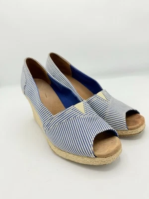 Sandalias alpargata Wanted Essex azul a rayas tacón de cuña preparación preparada talla 7,5 1954 Foto 1 de 4