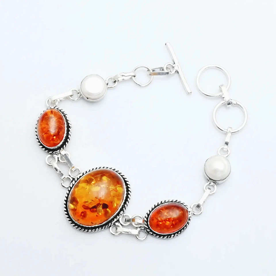 Pulsera étnica hecha a mano de perlas ámbar 23 gms para mujer AB 26677 Foto 1 de 1