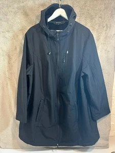 Ulla Popken Black Softshell Hooded Coat Jacket Size 24/26 Faux Fur Lined Waterpr - Picture 1 of 10