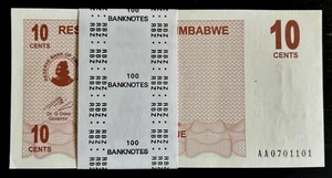 Zimbabwe 10 CENTS P-35 2006 x 50 Pcs Lot BUNDLE Cheque UNC Zimbabwean BANK NOTE - Picture 1 of 8
