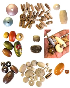 Vintage Wood Bead Bundles Multicolor Satellite Barrel Round Cube 4-45mm 6-110ct - Bild 1 von 36