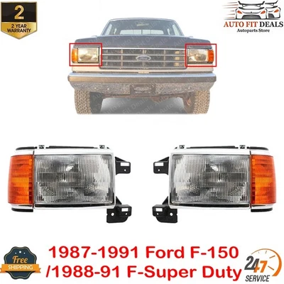 Front Headlights Assembly LH & RH For 1987-1991 Ford F-150 /1988-91 F-Super Duty - Image 1 of 4