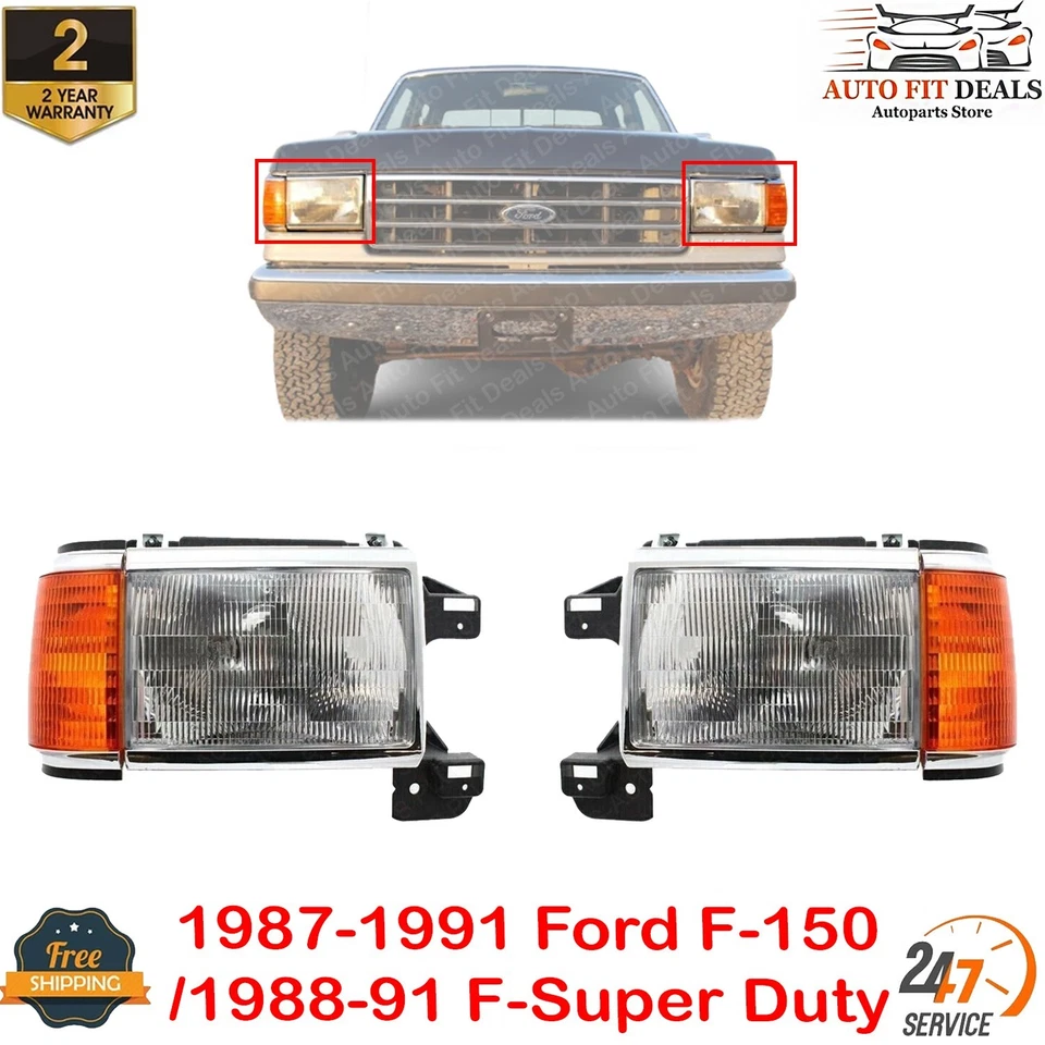 Conjunto de faros delanteros diestros y diestros para Ford F-150 1987-1991/1988-91 F-Super Duty Foto 1 de 4