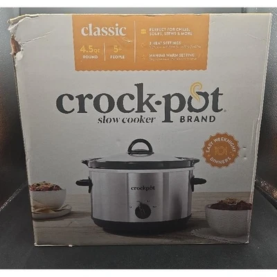 NWT CrockPot Size 4.5qt Slow Cooker Silver Round Manual 3 Heat Settings Modern - Image 1 of 4