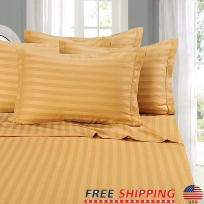 1500 Thread Count Soft Microfiber Deep Pocket 4PC Full Sheet Set Damask Stripes - Image 1 of 2
