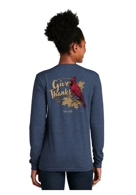 BLESSED GIRL Women's Size M GIVE THANKS Long Sleeve T-Shirt Charcoal - Image 1 of 4