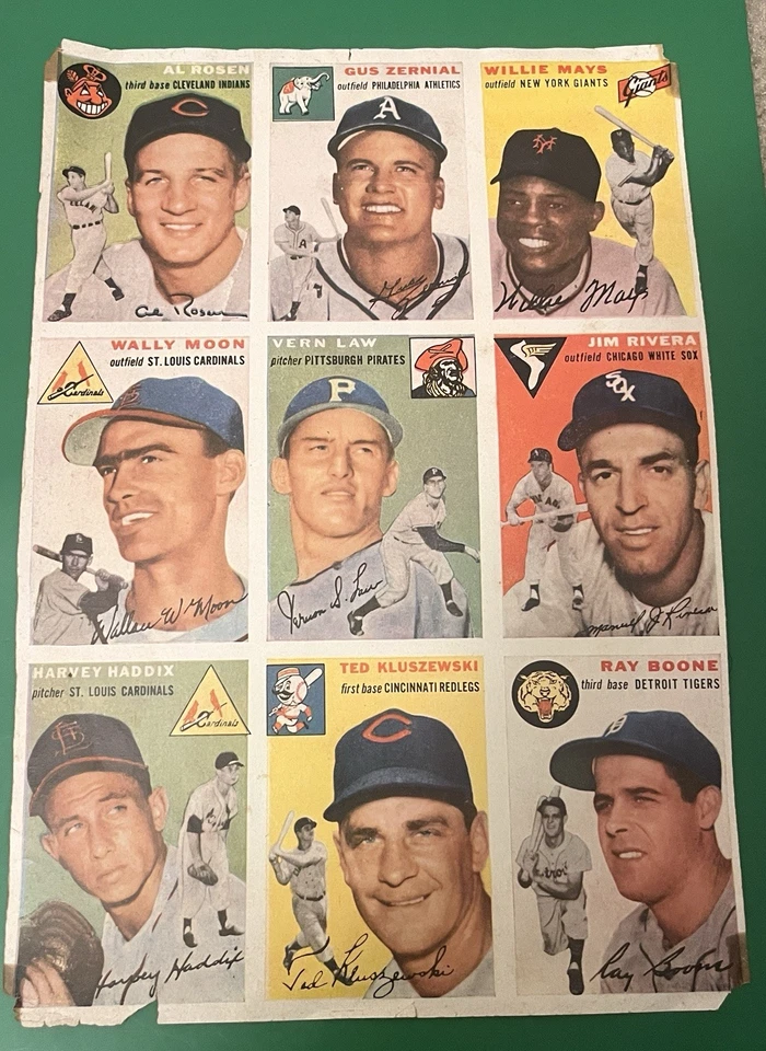 Raro 1954 Topps Béisbol Sin Cortar Revista Insertar Hojas Lote (3 Paneles) - 27 Tarjetas Foto 1 de 4