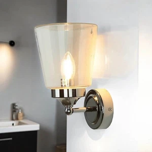 Lámpara de pared lámpara de vidrio lámpara de pared pantalla de vidrio cromo transparente iluminación pasillo - Imagen 1 de 8