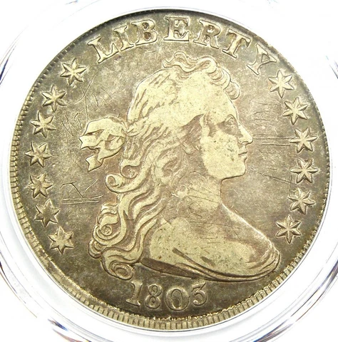 1803 Draped Bust Silver Dollar $1 Coin - Certified PCGS VF Detail - Rare Date! Cover