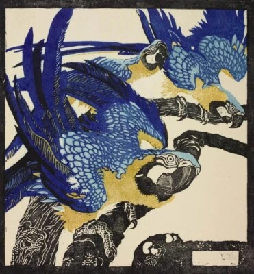 Three Blue Macaws : Ludwig Heinrich Jungnickel : 1909 – Art Print for Collectors - Image 1 of 2