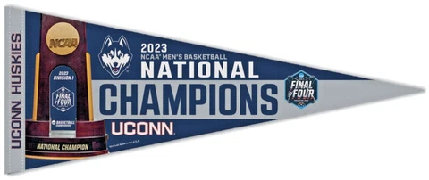 UCONN HUSKIES 2023 NCAA MEN'S BASKETBALL NATIONAL CHAMPS PREMIUM PENNANT 12"X30" Cover