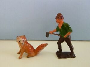 Vintage Raco Lead Woodcutter With Axe From Red Riding Hood Set & Heyde Fox