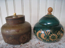2 Antique 19c Peaseware Pease(?) Turned Wooden Spice Jars Box Treenware REDUCED