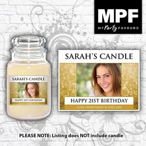 Personalised Yankee Photo Candle Label Sticker - Gold - Birthday or any occasion - Picture 1 of 13
