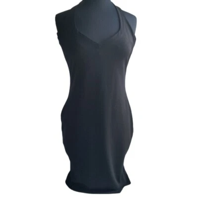 NUEVO CON ETIQUETAS Kardashian Colección Vestido Halter Negro Hasta la Rodilla Talla L Foto 1 de 4