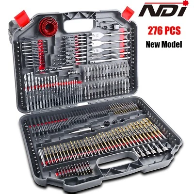 276PC COMBINATION METRIC TITANIUM DRILL BIT WOOD METAL MASONRY SET+ CASE ND-1008 - image 1 of 4