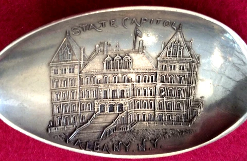 State Capitol Albany NY Dutch Beer Statue Liberty Sterling 5.8" Souvenir Spoon Cover