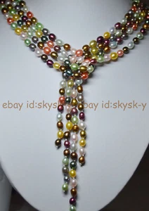 2 Strands Multicolor 6-7mm Natural Genuine Rice Pearl Lariat Necklace Long 50'' - Picture 1 of 6