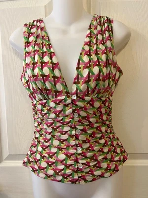 TRINA TURK SILK LATTICE PRINT BUTTON UP TANK TOP-SMALL - Image 1 of 4