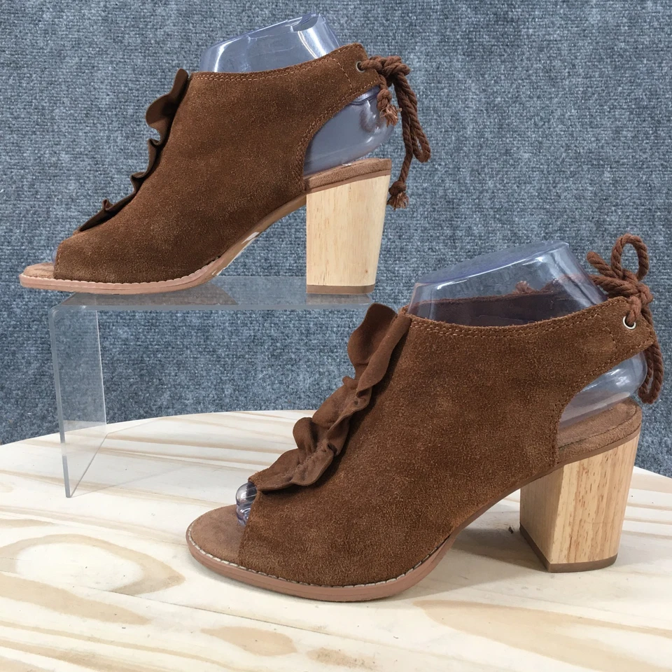 Sandalias Toms para mujer 6,5 Elba botín con volantes con cordones de cuero marrón tacones en bloque Foto 1 de 4