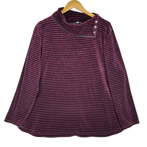 Talbots Womens Velvet Top 3X Pink Gray Striped Cowl Neck Pullover Long Sleeve - Picture 1 of 12